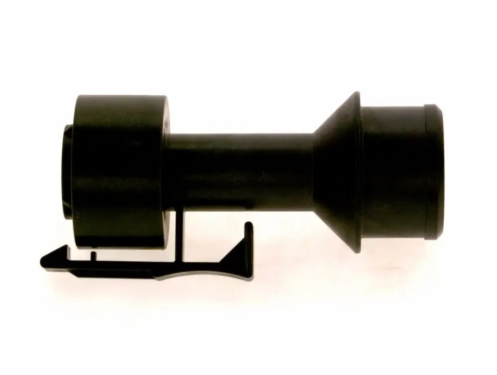 Schwarzer Venturistutzen mit Anschlussclip, hergestellt von Bosch. Das Produkt hat eine konische Form und einen breiten Durchmesser auf einer Seite.